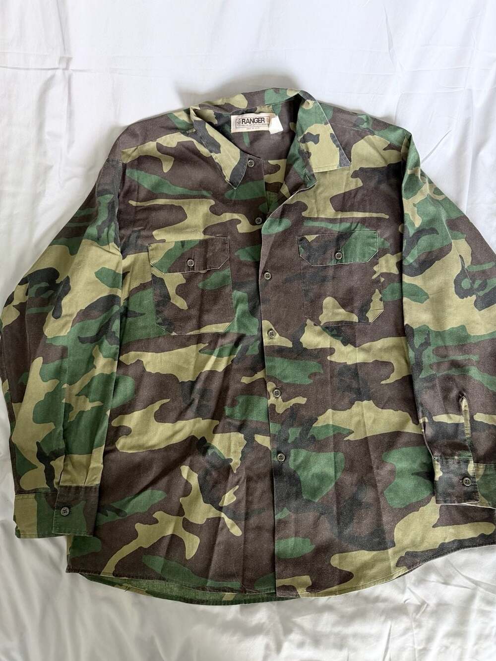 Ranger Vintage Camouflage Long Sleeve Button Down Shirt Size XL